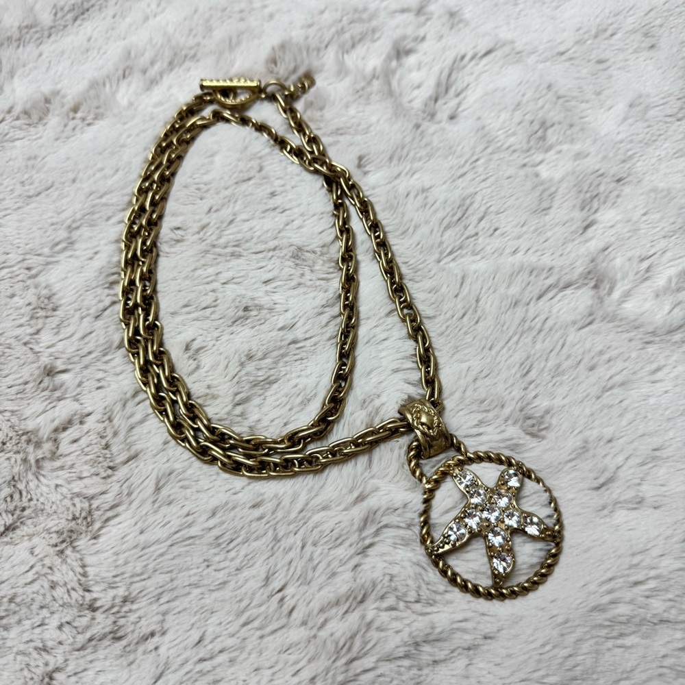 Cabi Gold Tone Rhinestone Starfish Medallion Necklace
